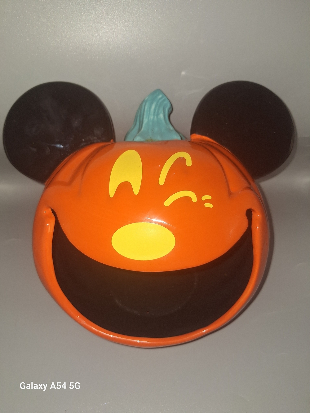 Disney Orange Pumpkin Candy Dish with Black Ears and Teal Stem